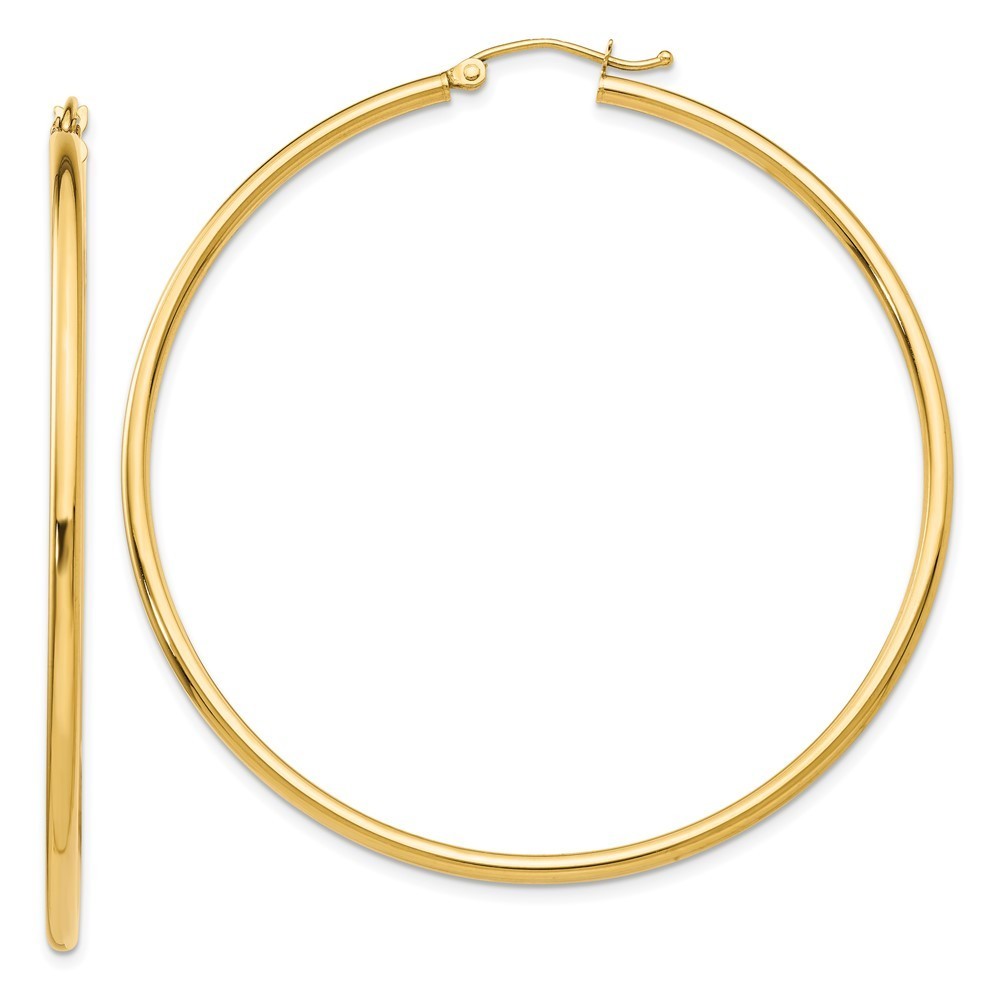 14k Yellow Gold Polished 2x55mm Lightweight Tube Hoop Earring 55 L X 56 Mm W